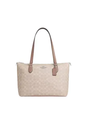 ( AS IS ) Coach Gallery Tote Bag Signature Canvas In Sand Taupe CW381