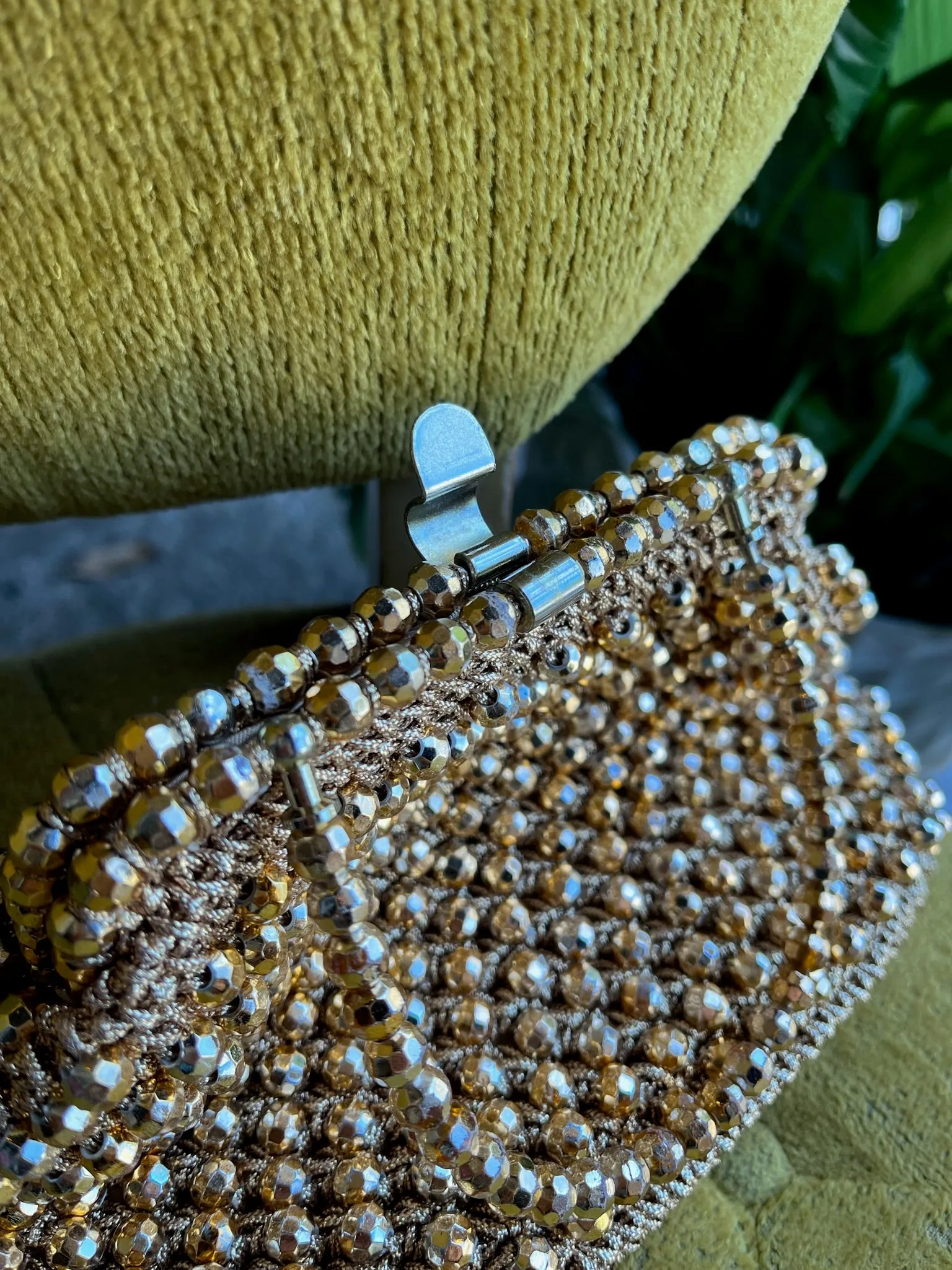 1960s Gold Knit Beaded Handbag