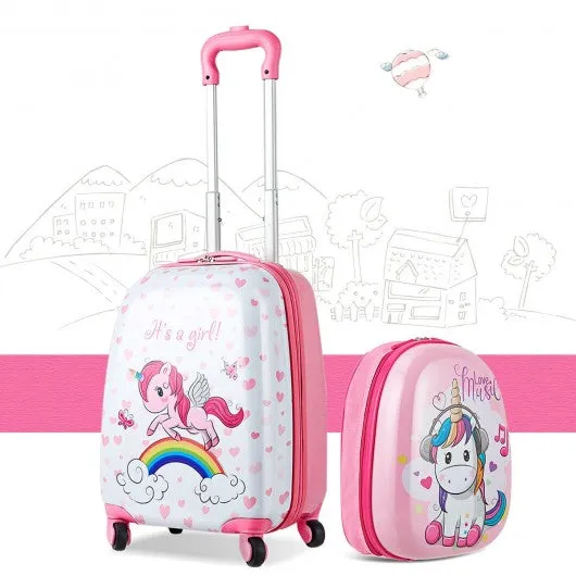 2 Pcs Kids Luggage Set 12" Backpack and 16" Kid Carry on Suitcase with Wheels