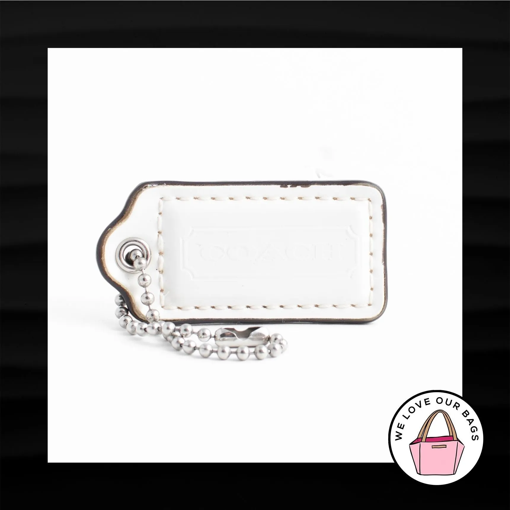 2" Medium COACH IVORY WHITE PATENT LEATHER KEY FOB BAG CHARM KEYCHAIN HANG TAG