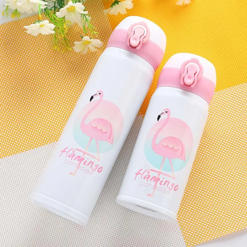 350ML 500ML Thermocup Bouncing Cover Bottle Vacuum Flask Flamingo Pattern    Mug Travel Cup Stainless Steel