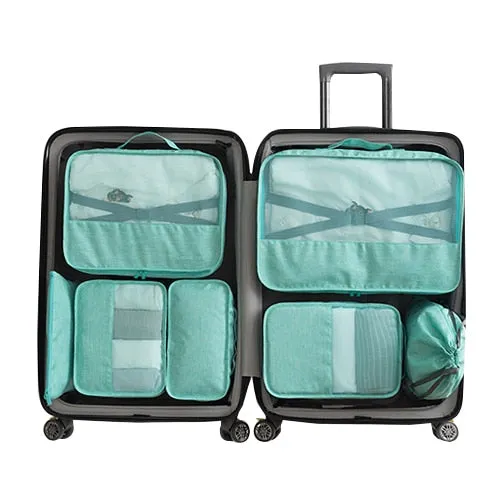 7 Pcs/Set Travel Bags Clothes Shoes Underwear Suitcase and Cosmetics Organizer