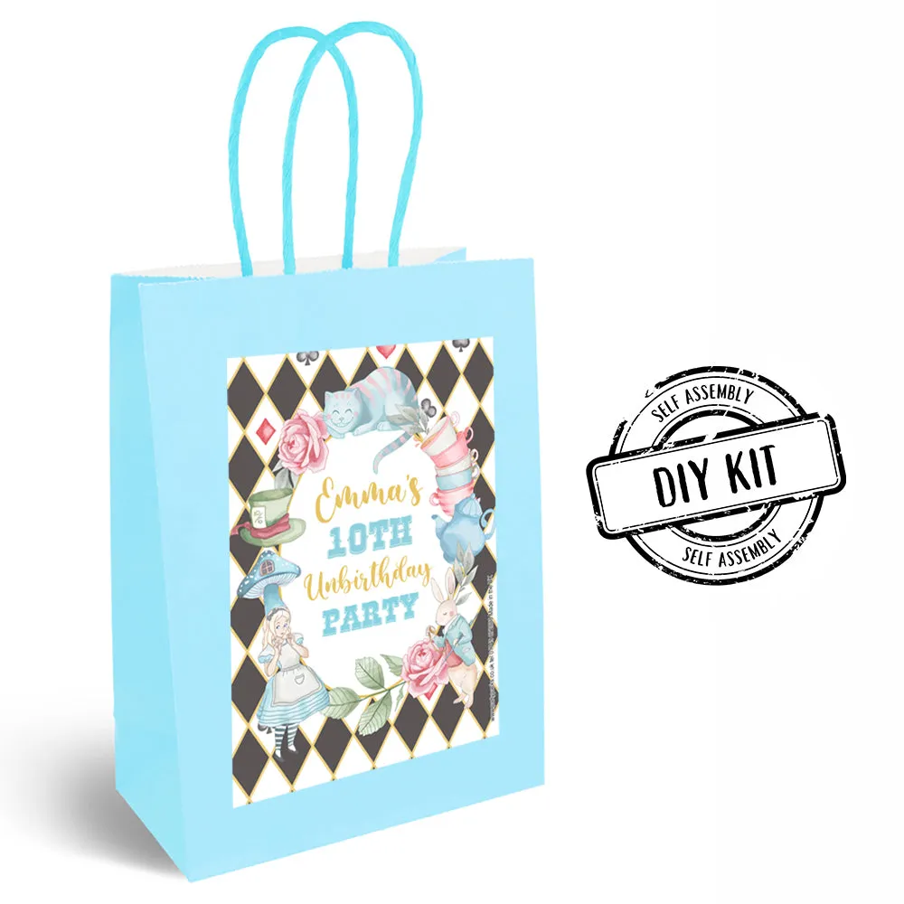 Alice in Wonderland Personalised Paper Party Bags - Pack of 12