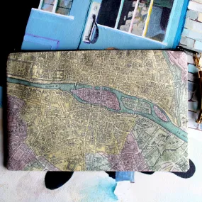 Antique Paris Map print clutch bag