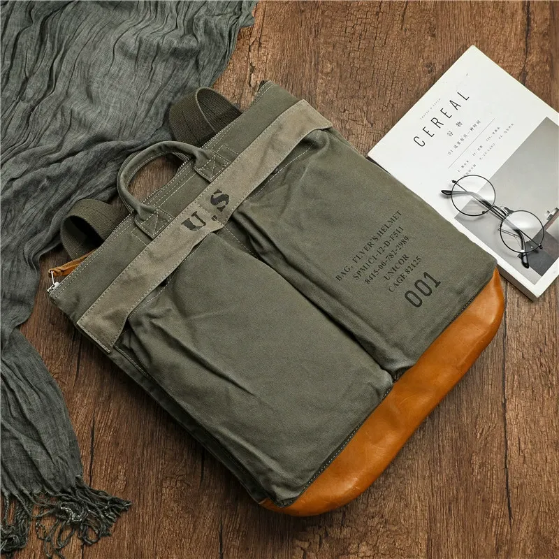 Army Green Canvas Mens Backpack Canvas Army Backpack Bag Canvas Travel Backpack for Men