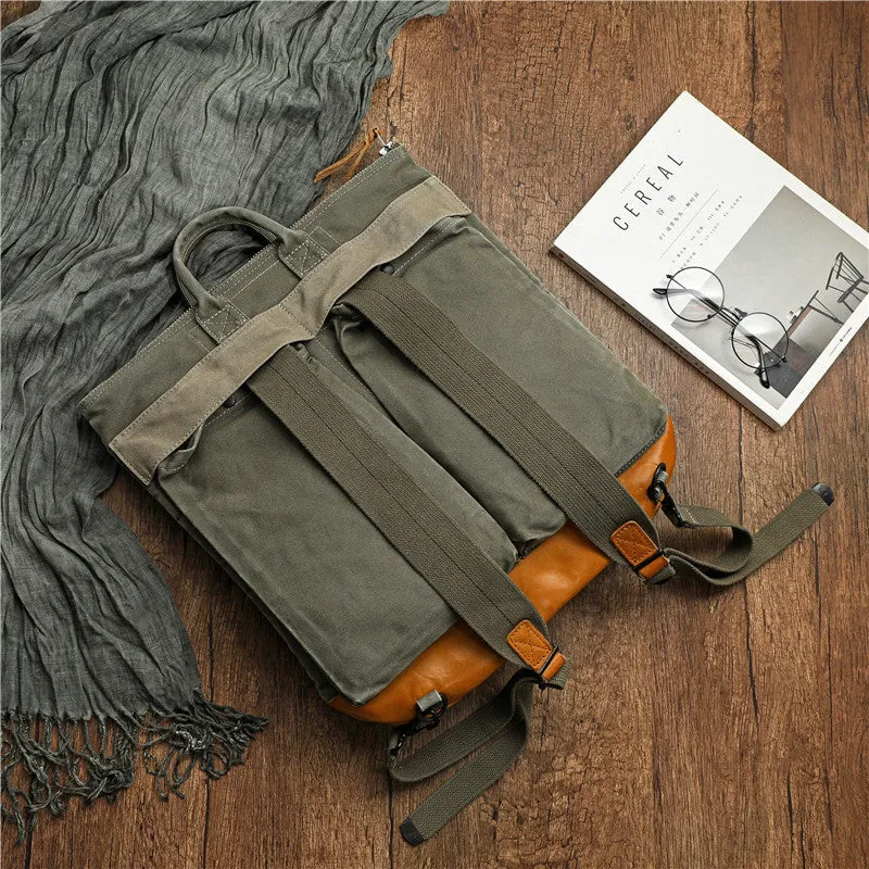 Army Green Canvas Mens Backpack Canvas Army Backpack Bag Canvas Travel Backpack for Men