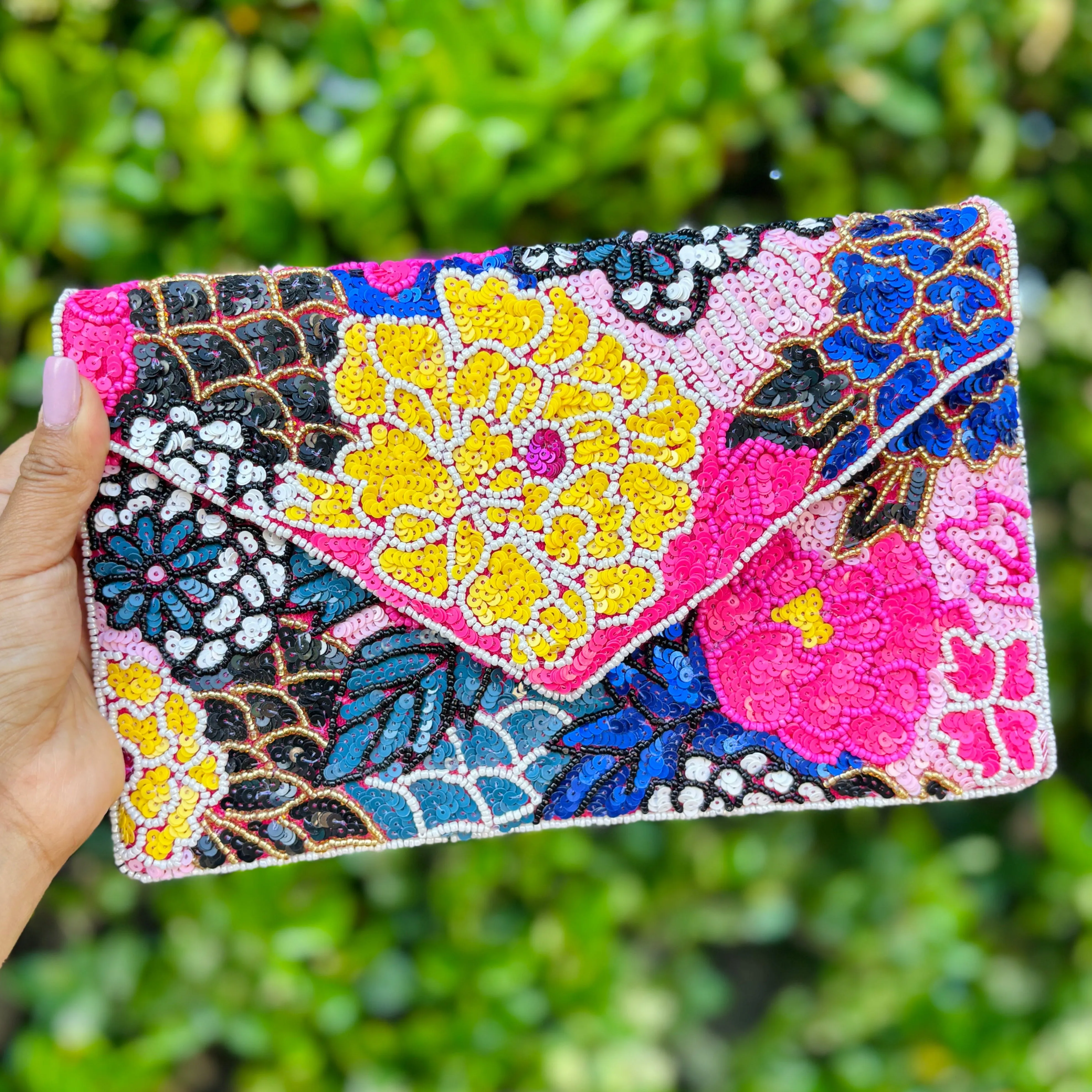 Aster Beaded Floral Clutch Purse