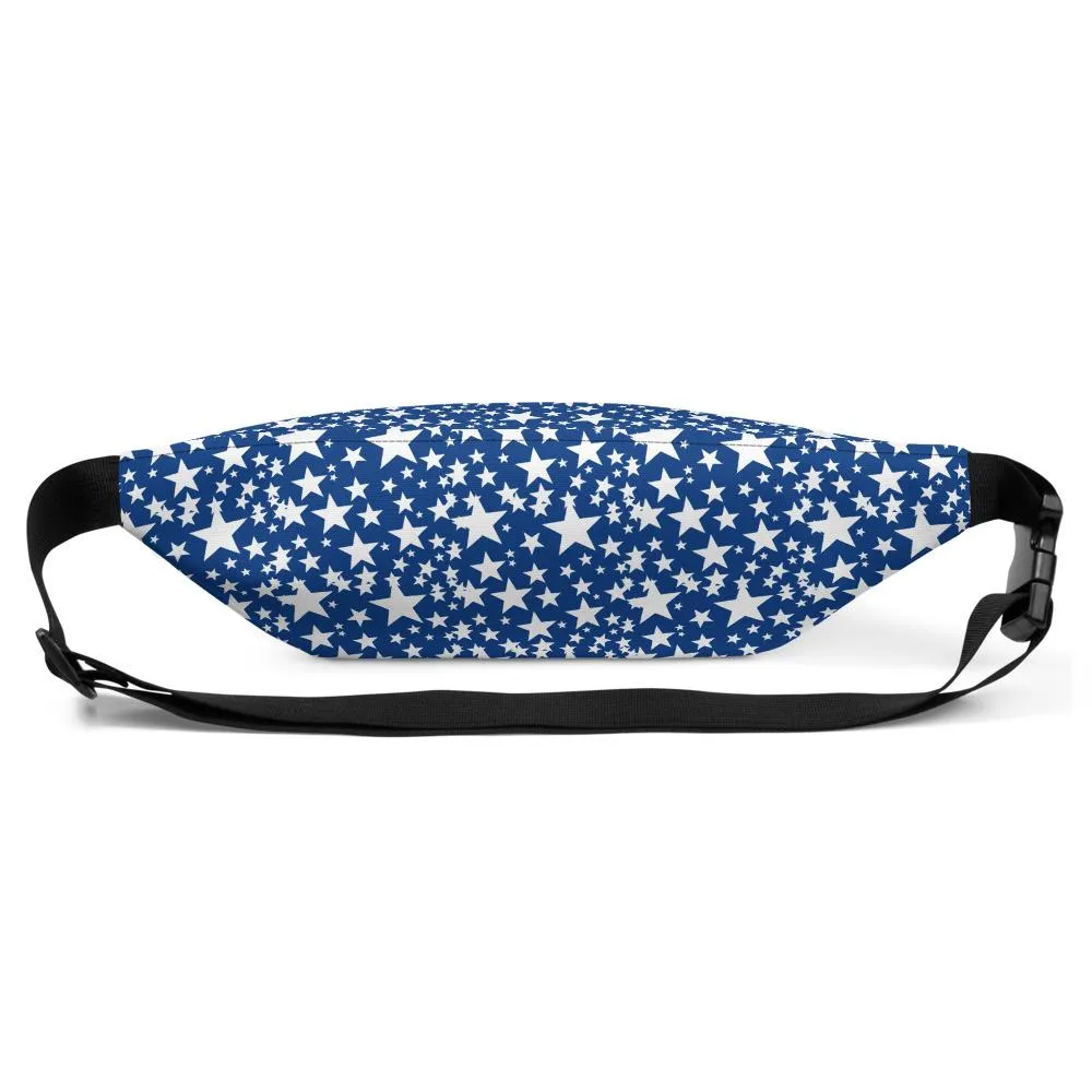 Blue White Stars Fanny Pack, Star Pattern Over The Waist Belt Shoulder Bag- Made in USA/EU