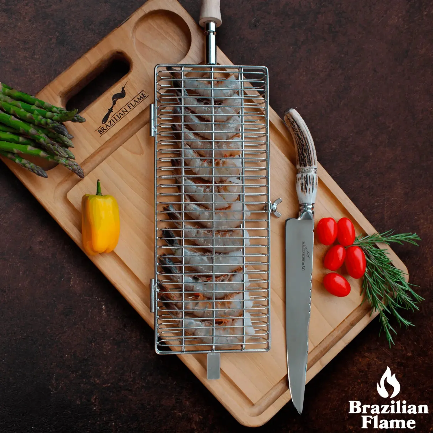 Brazilian Flame Flat Rotisserie Grill Basket - Beef & Poultry