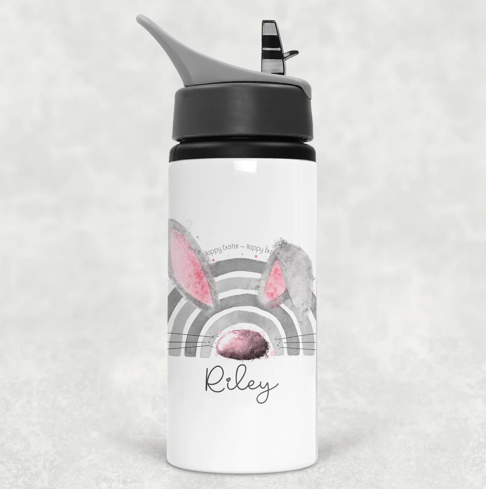 Bunnybow Hoppy Easter Bunny Rabbit Personalised Aluminium Straw Water Bottle 650ml