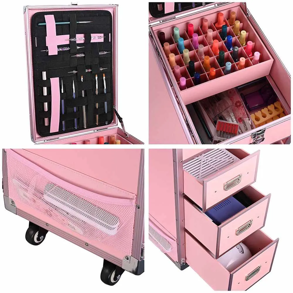 Byootique Makeup Artist Nail Tech Travel Case Workstation (Lefty & Righty) Pink (Preorder)