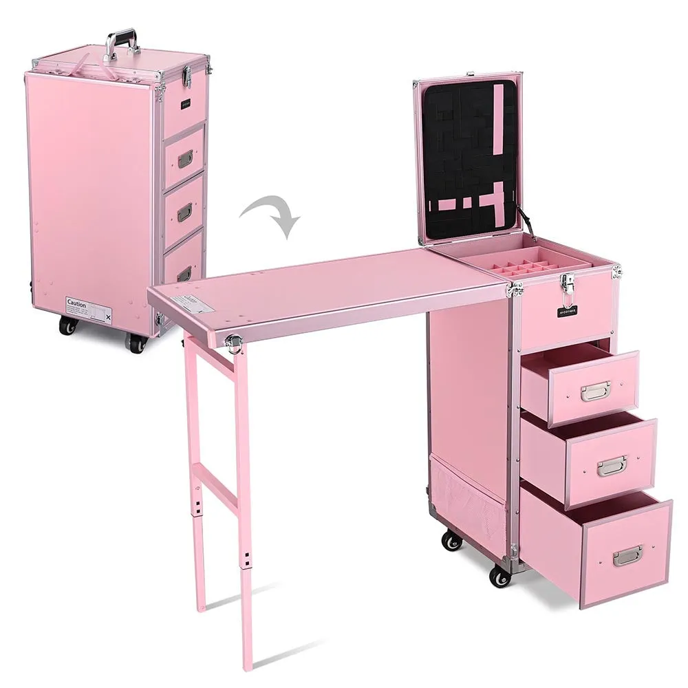 Byootique Makeup Artist Nail Tech Travel Case Workstation (Lefty & Righty) Pink (Preorder)