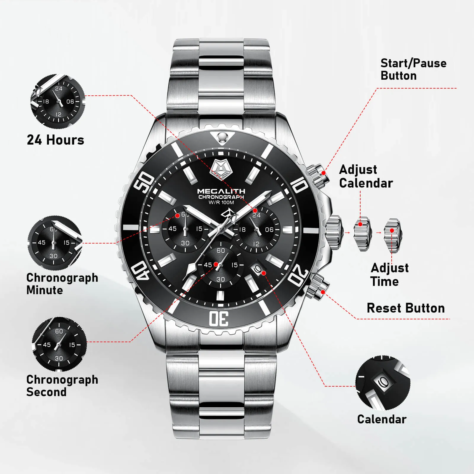 Chronograph Watch | Solid Steel | 8394M