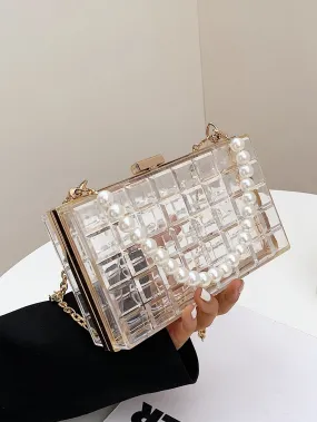 Clear Faux Pearl Decor Box Bag