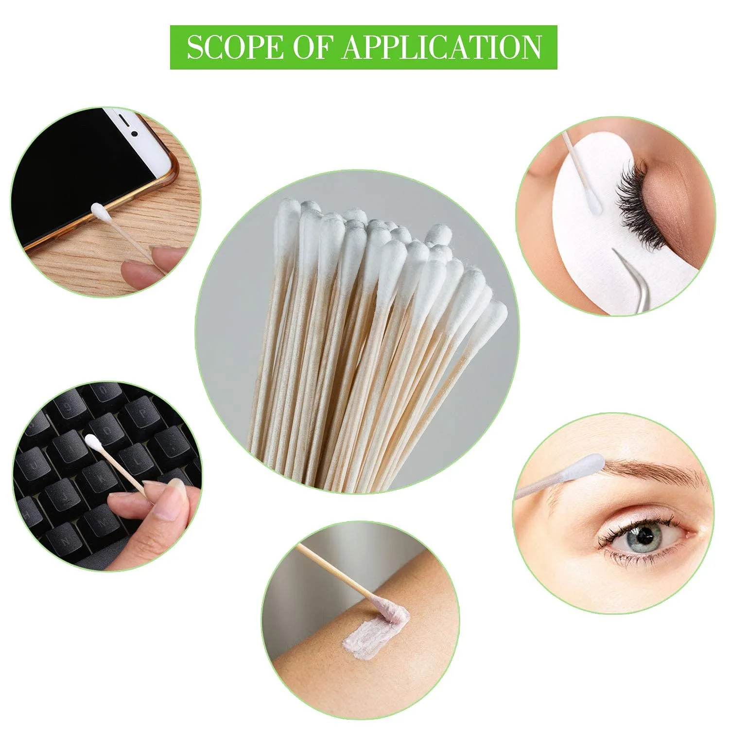 Cotton Swabs Bamboo with Wooden Handles for Makeup Clean Care Ear Cleaning Wound Care Cosmetic Tool Double Head Biodegradable Eco Friendly (pack of 20)