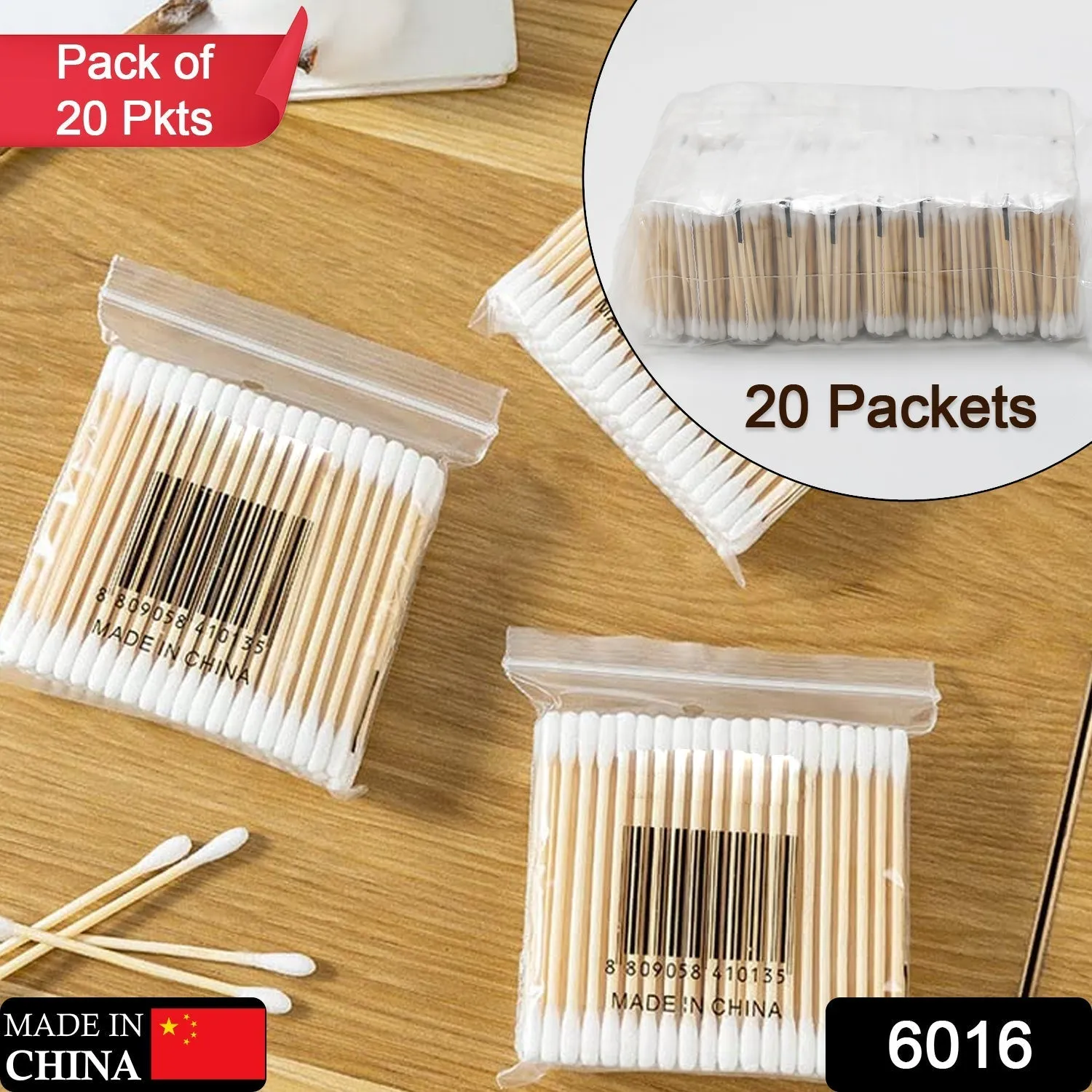 Cotton Swabs Bamboo with Wooden Handles for Makeup Clean Care Ear Cleaning Wound Care Cosmetic Tool Double Head Biodegradable Eco Friendly (pack of 20)