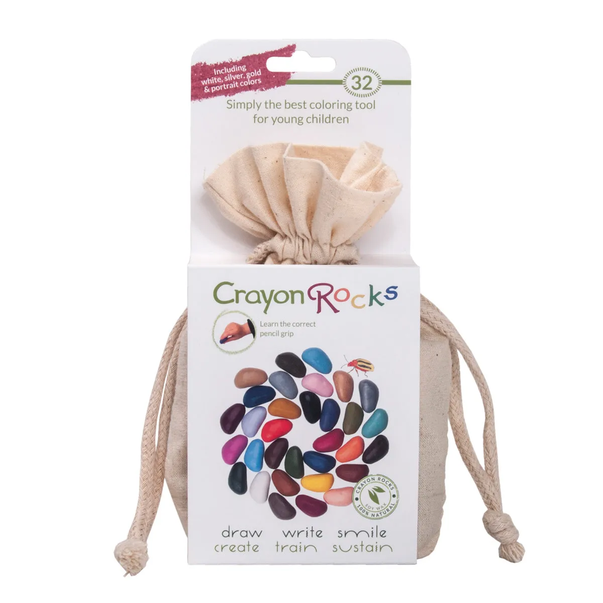 Crayon Rocks Bag of 32 in Cotton Muslin Bag