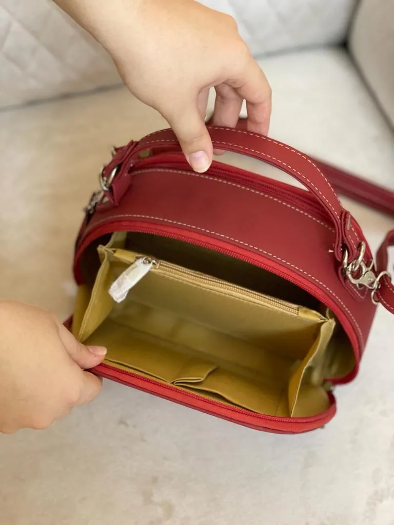 Cute Leather Makeup Bag Red Genuine Leather