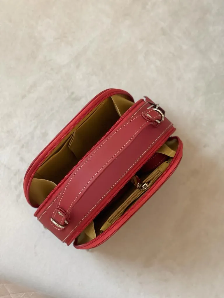 Cute Leather Makeup Bag Red Genuine Leather