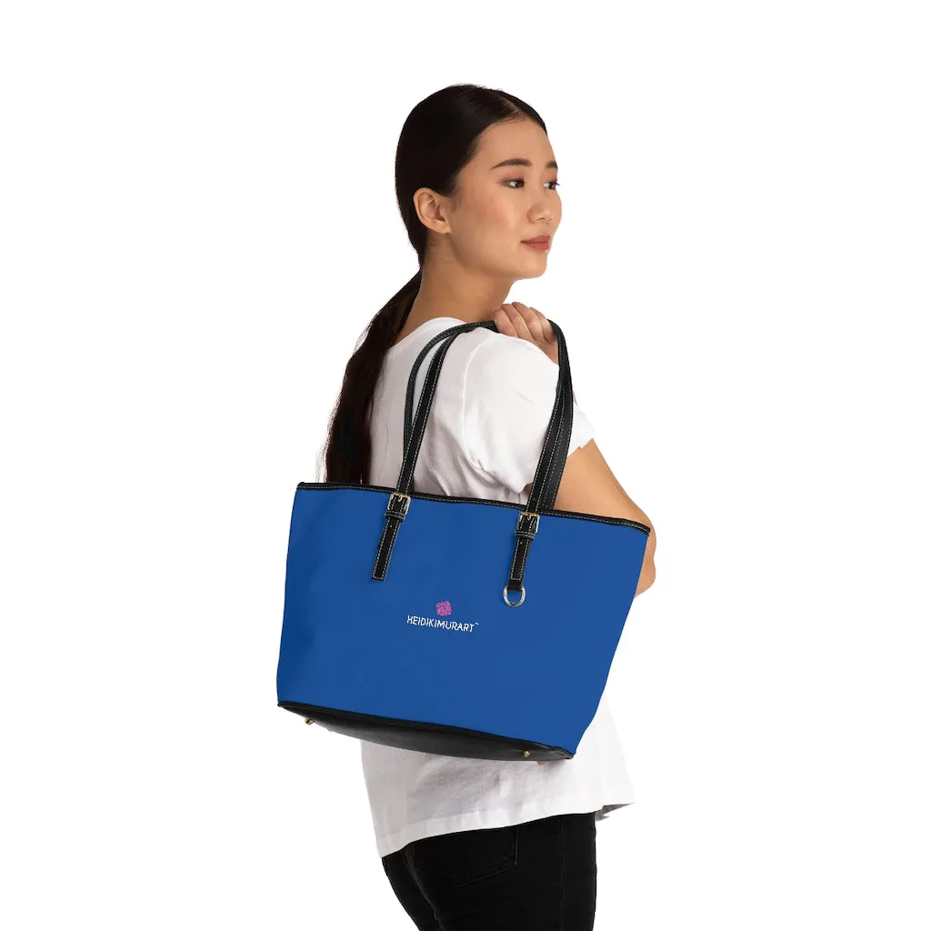 Dark Blue Zipped Tote Bag, Solid Color Modern Essential Designer PU Leather Shoulder Bag For Ladies