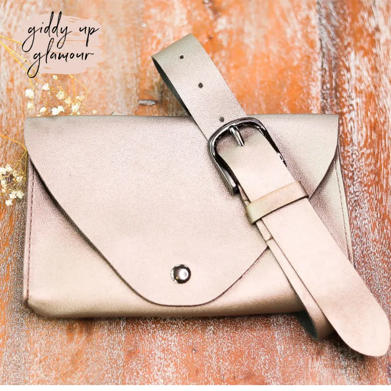 Envelope Faux Leather Fanny Pack in Champagne