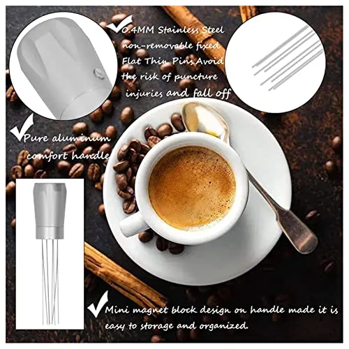 EXCLUZO Coffee Distribution Tool, Easy Cleaning Fixed Needle Distribution Tool for Restaurant (Silver with Magnet)