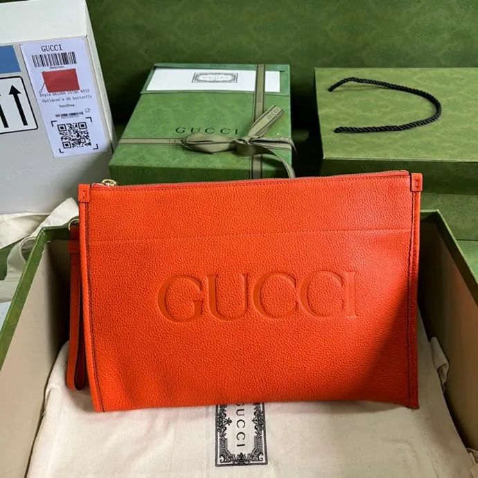 gg Clutch With gg Logo Orange For Men 12in/31cm  gg