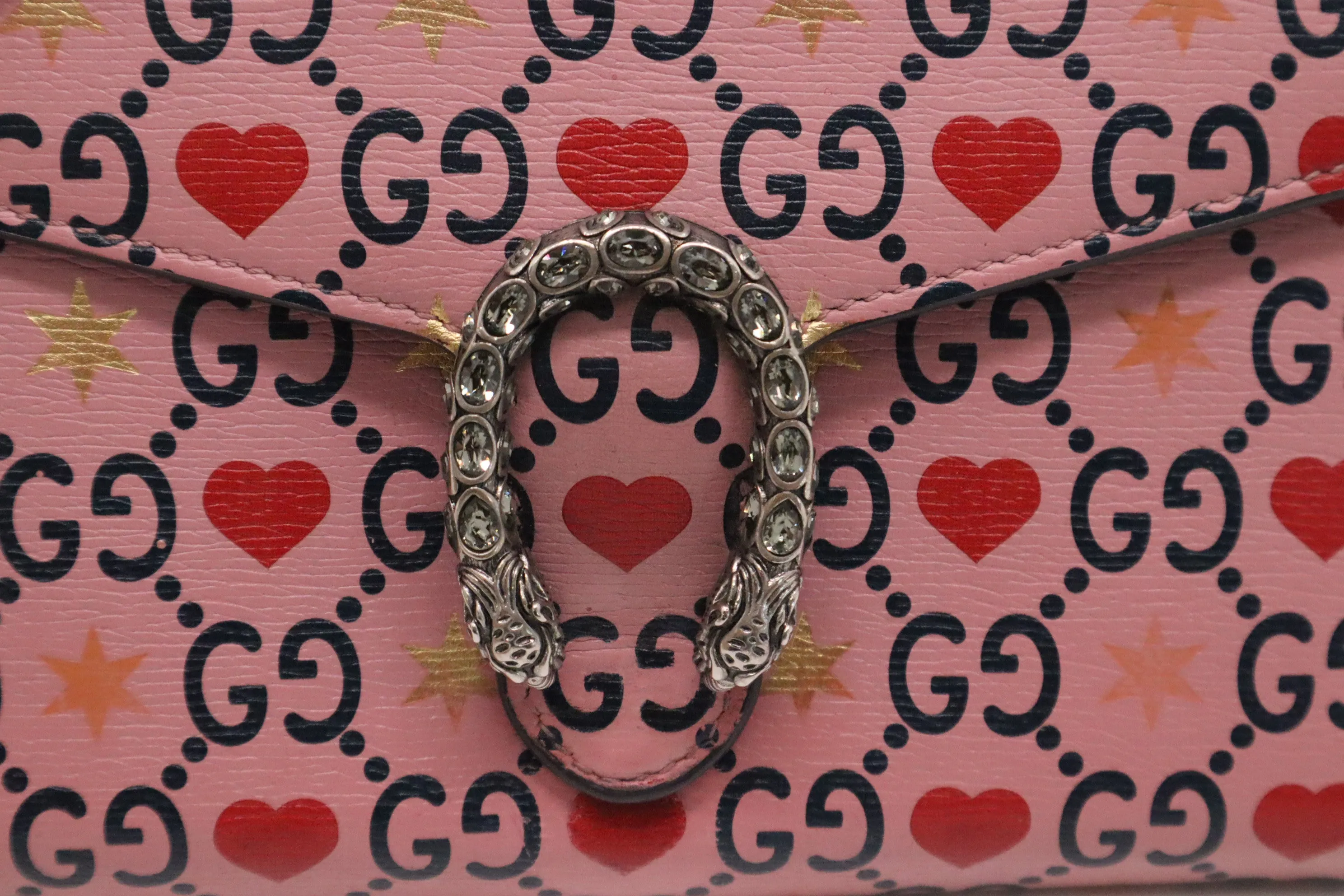 Gucci Valentine's Day Exclusive Mini Dionysus Shoulder Bag in Pink Hearts GG Leather