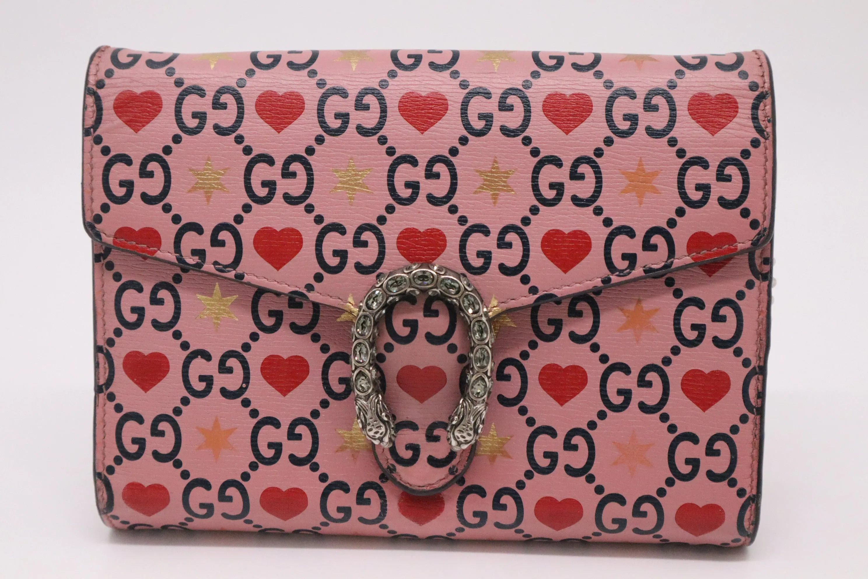 Gucci Valentine's Day Exclusive Mini Dionysus Shoulder Bag in Pink Hearts GG Leather