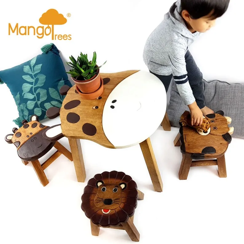 Hand Carved Wooden Giraffe Children's Table, Eco-friendly