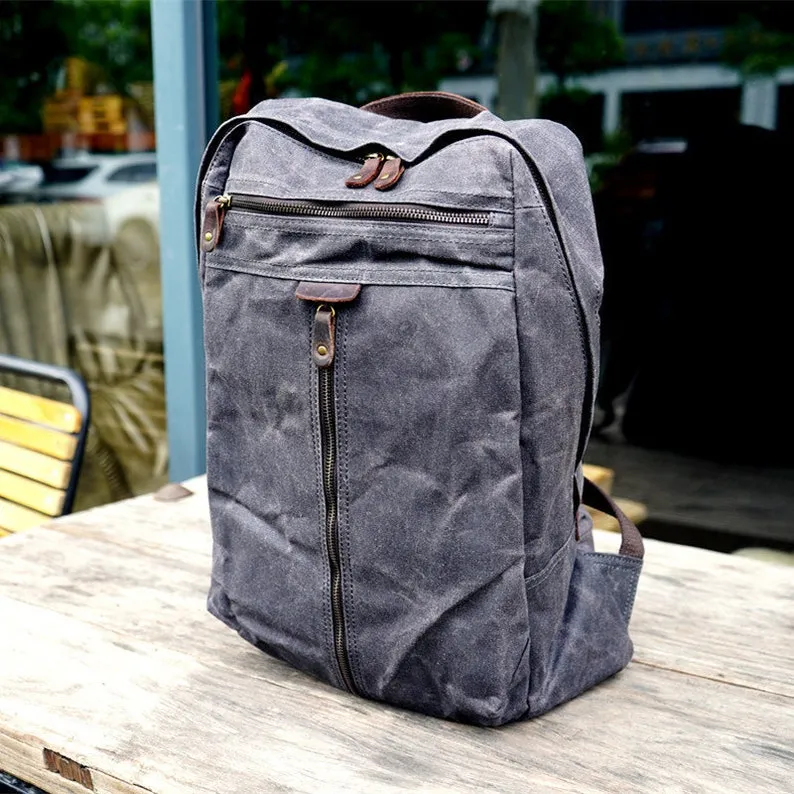 Handcrafted Unisex Waxed Canvas Laptop Backpack Fashion School Backpack Waterproof Backpack