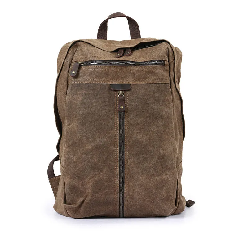 Handcrafted Unisex Waxed Canvas Laptop Backpack Fashion School Backpack Waterproof Backpack