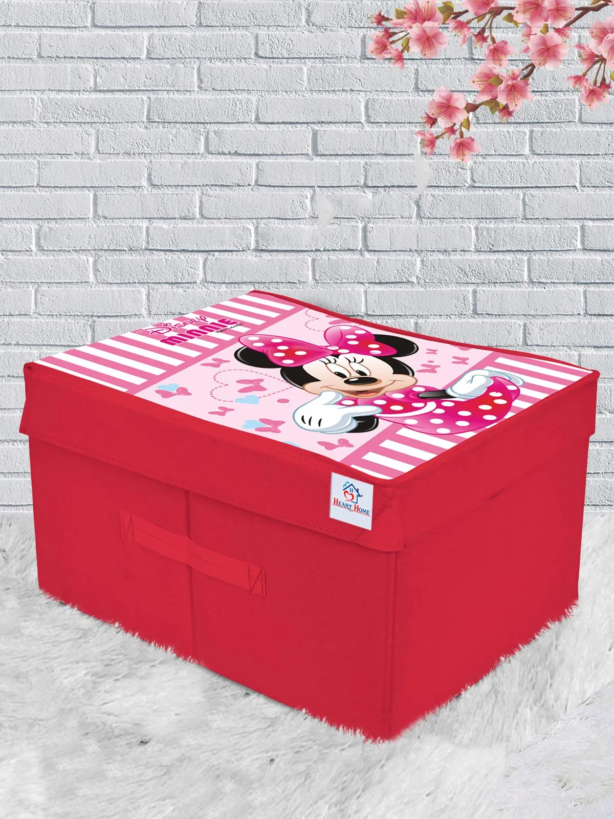 Heart Home Disney Minnie Print Non Woven Fabric Foldable Cloth Storage Wardrobe Organiser Box with Lid, Extra Large (Pink)-HHEART16064