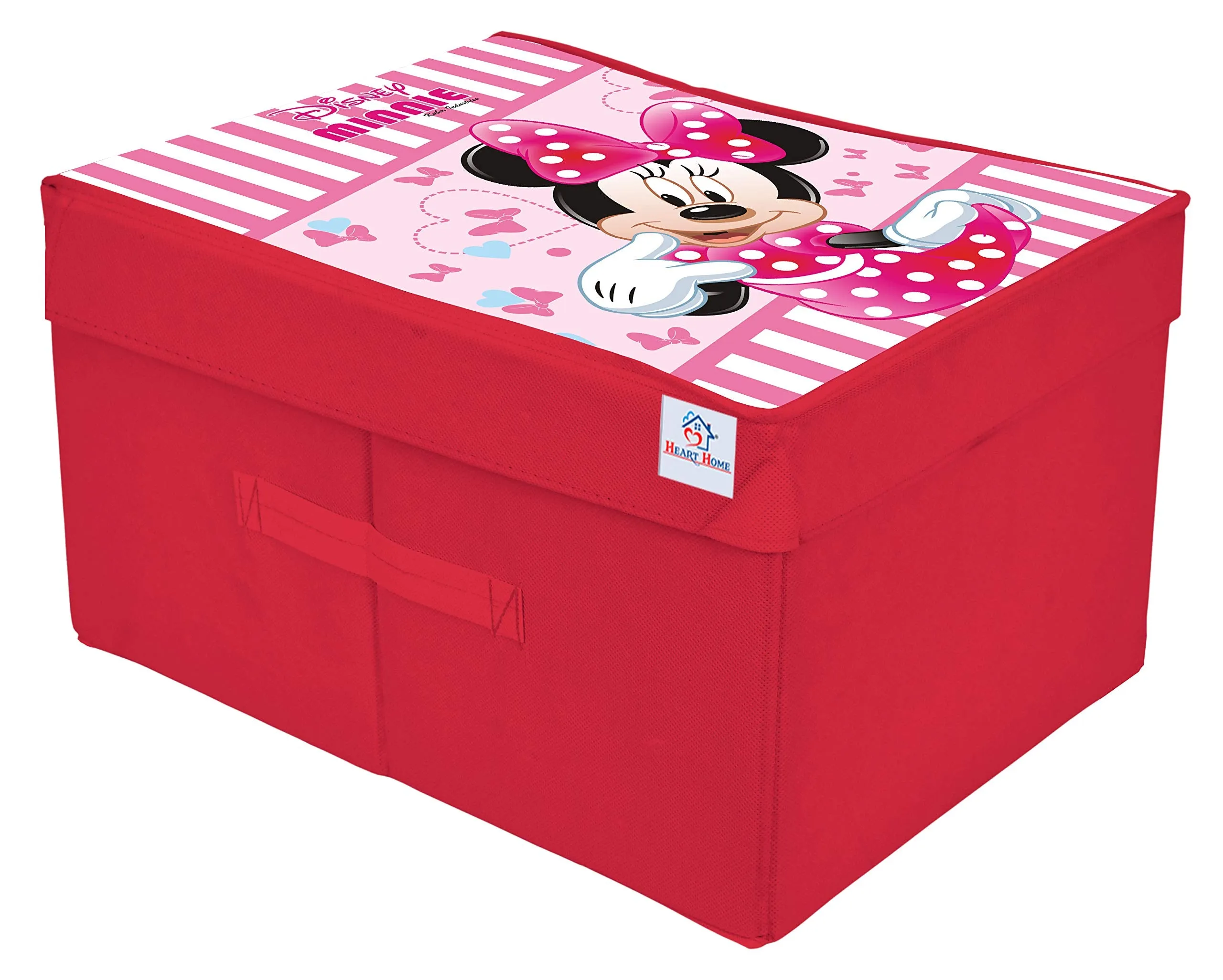 Heart Home Disney Minnie Print Non Woven Fabric Foldable Cloth Storage Wardrobe Organiser Box with Lid, Extra Large (Pink)-HHEART16064