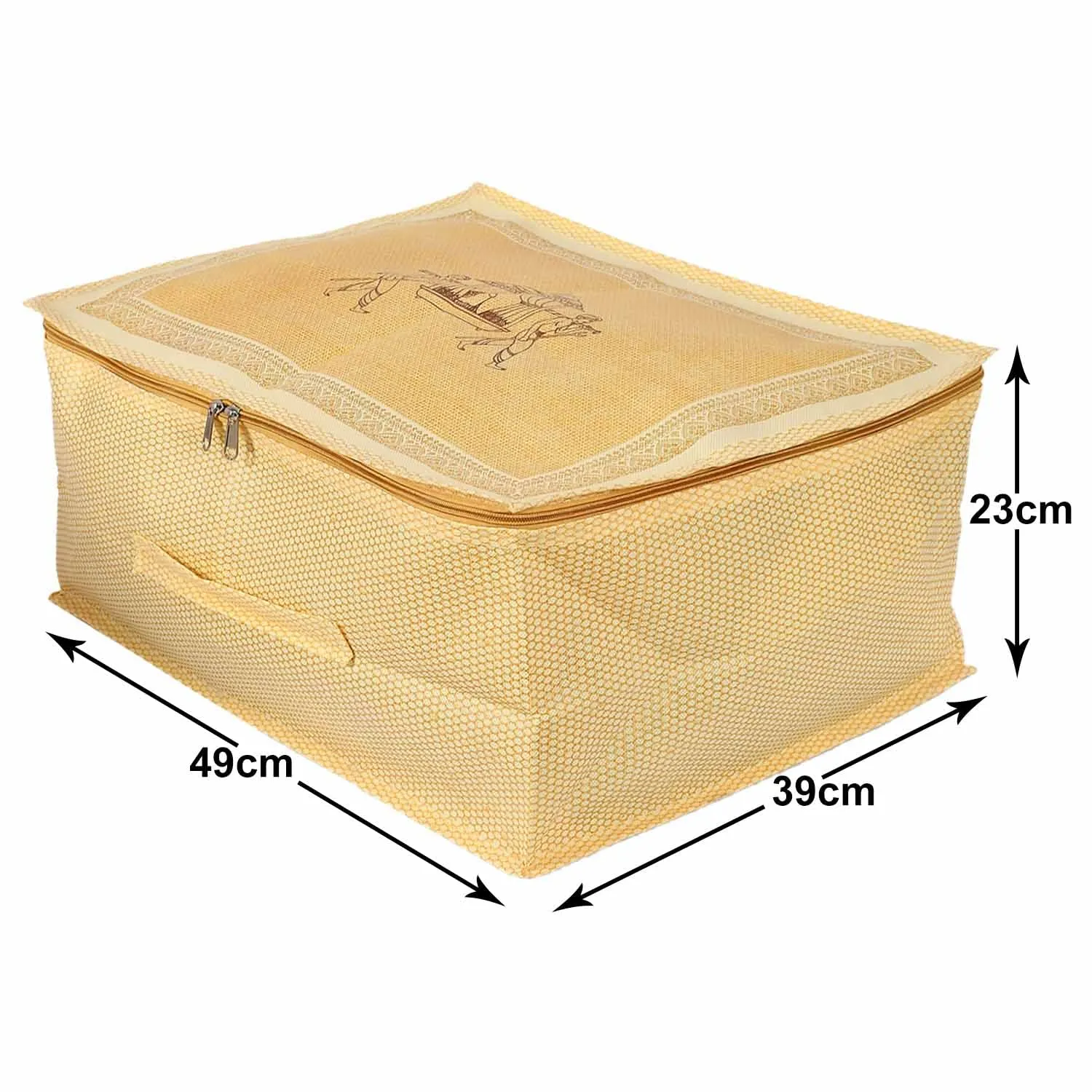 Heart Home Doli Printed Non-woven Foldable Underbed/Storage Bag/Wardrobe Organizer With Transparent Window- Pack of 2 (Gold)-50HH01809