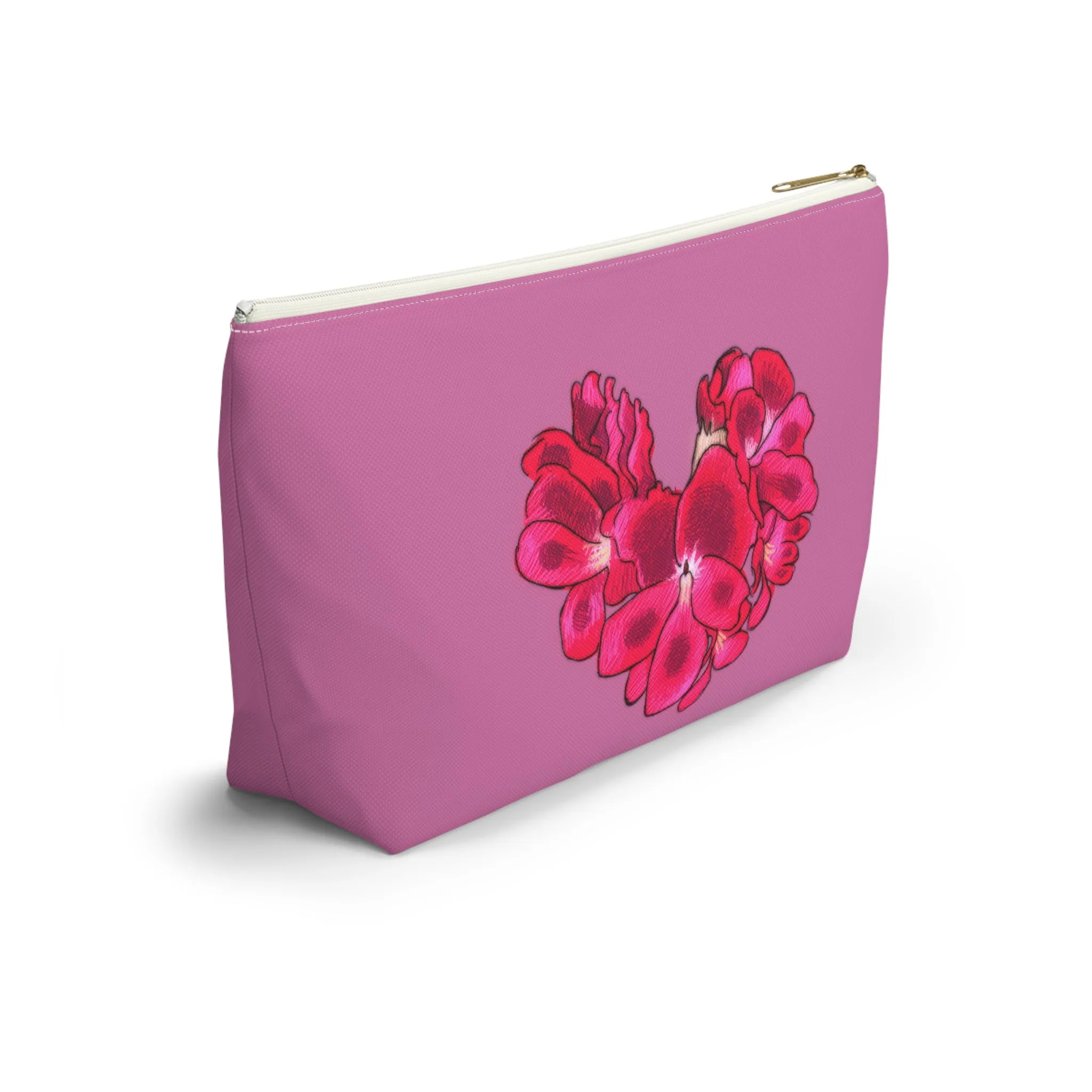 Heart Shaped Tropical Flower Accessory Pouch w T-bottom