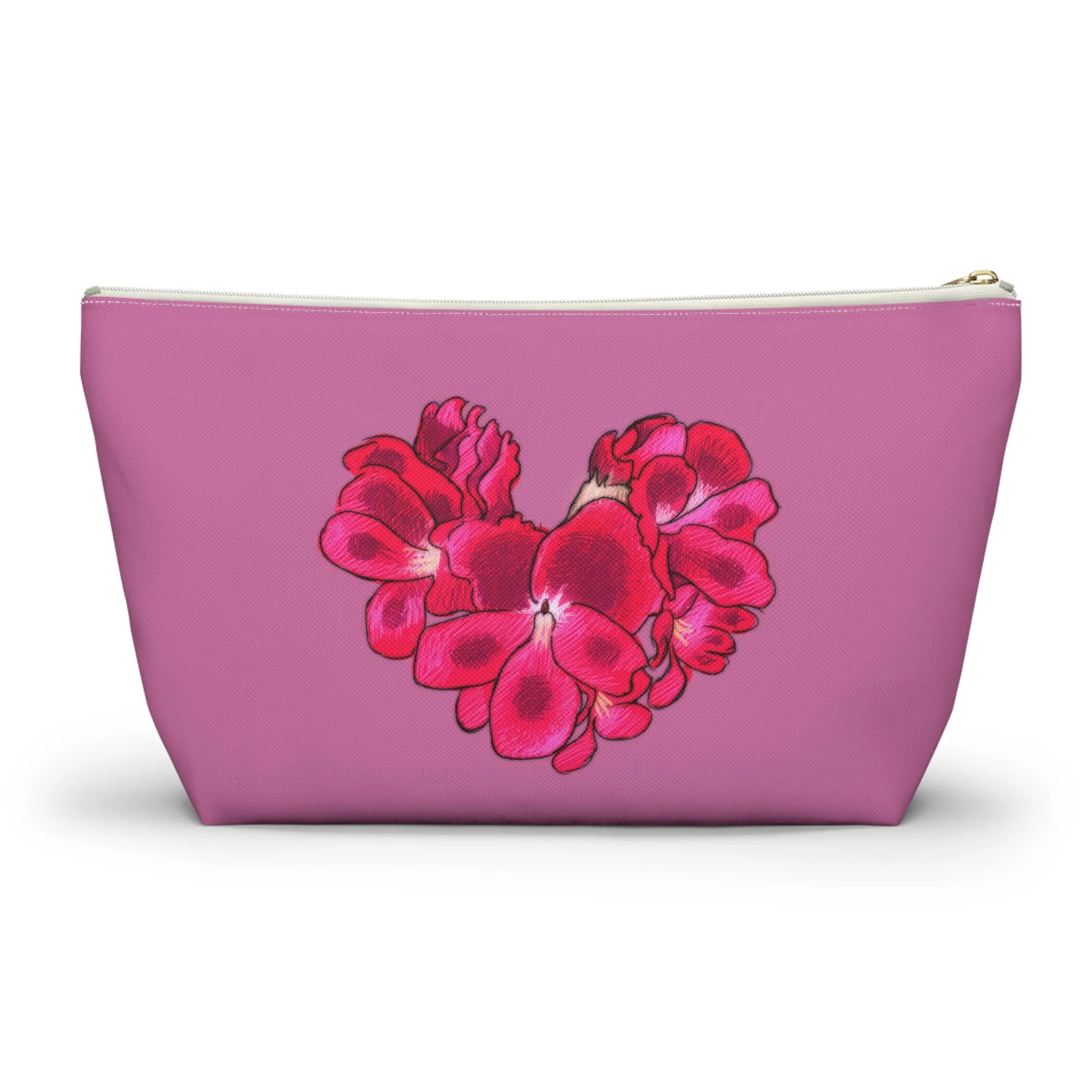 Heart Shaped Tropical Flower Accessory Pouch w T-bottom