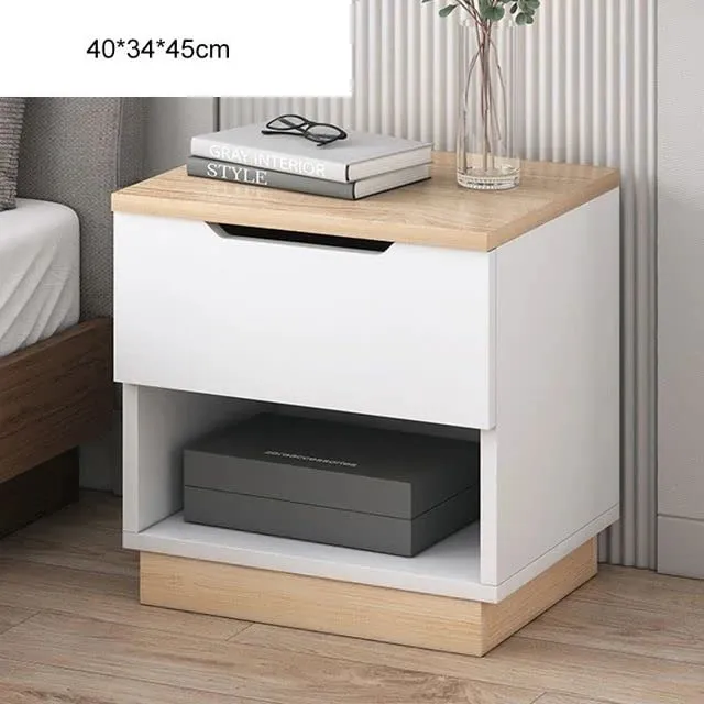 Homes Element Engineering Wood Bedside Table Nightstand End Table Organizer Stand with 1 Storage Drawer for Bedroom Living Room Coffee Table Space Saving Furniture (40x34x45 cm-White)