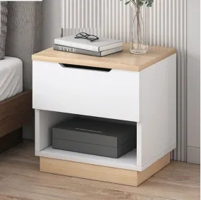 Homes Element Engineering Wood Bedside Table Nightstand End Table Organizer Stand with 1 Storage Drawer for Bedroom Living Room Coffee Table Space Saving Furniture (40x34x45 cm-White)