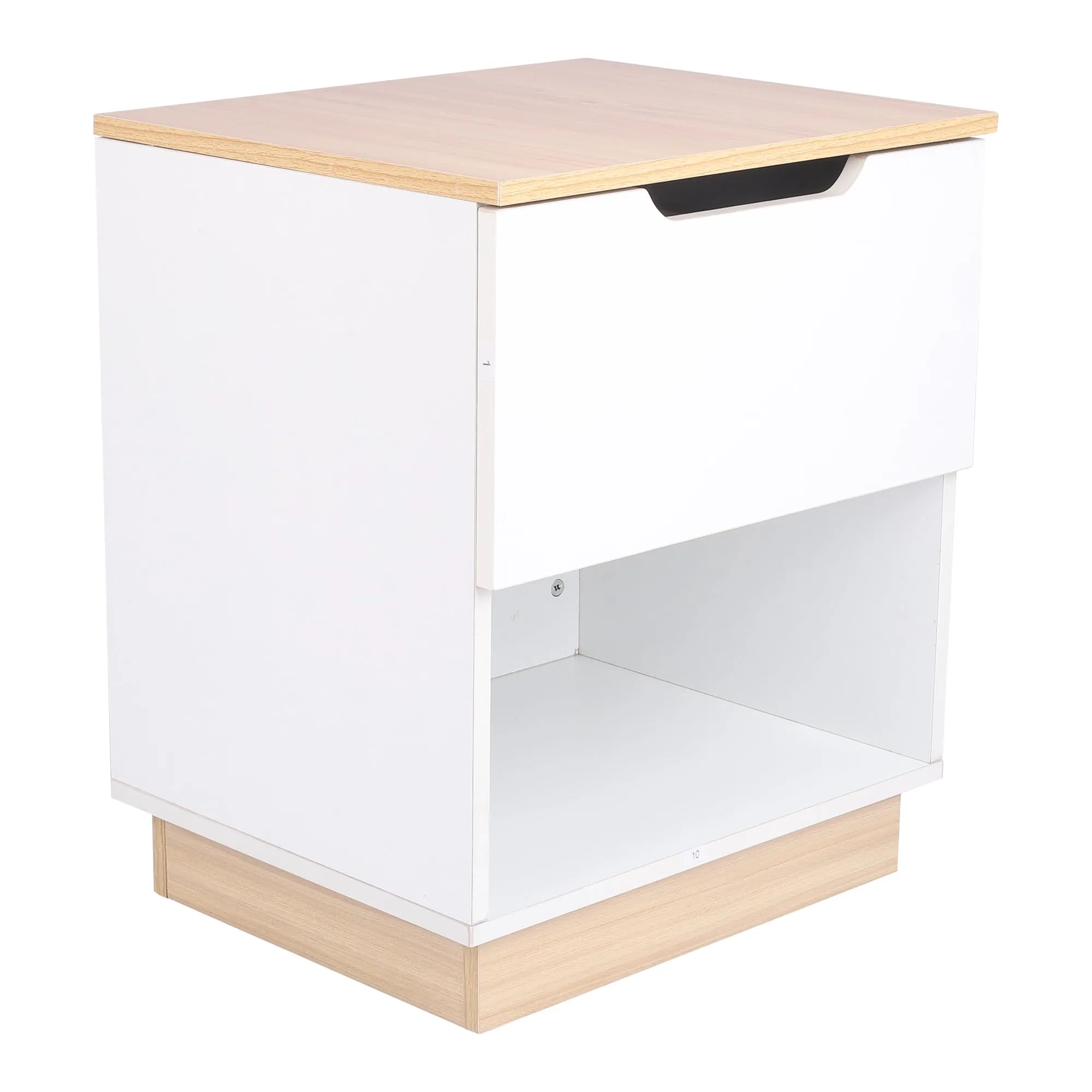 Homes Element Engineering Wood Bedside Table Nightstand End Table Organizer Stand with 1 Storage Drawer for Bedroom Living Room Coffee Table Space Saving Furniture (40x34x45 cm-White)