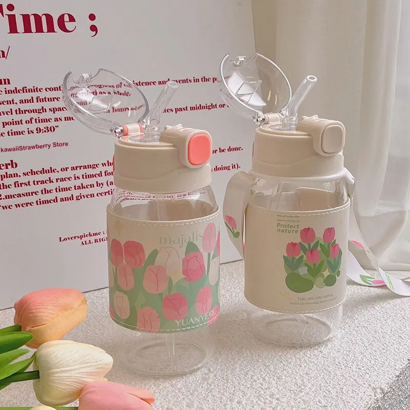 Kawaii  Water Bottle With  Straw and strap | 480ml water bottle |BPA-free water bottle