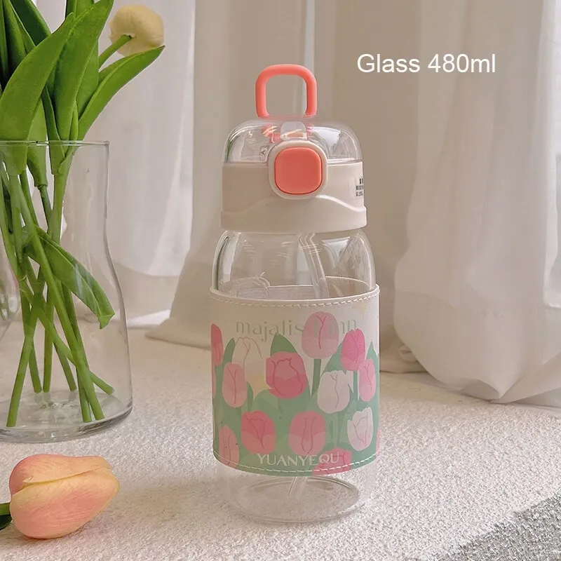 Kawaii  Water Bottle With  Straw and strap | 480ml water bottle |BPA-free water bottle