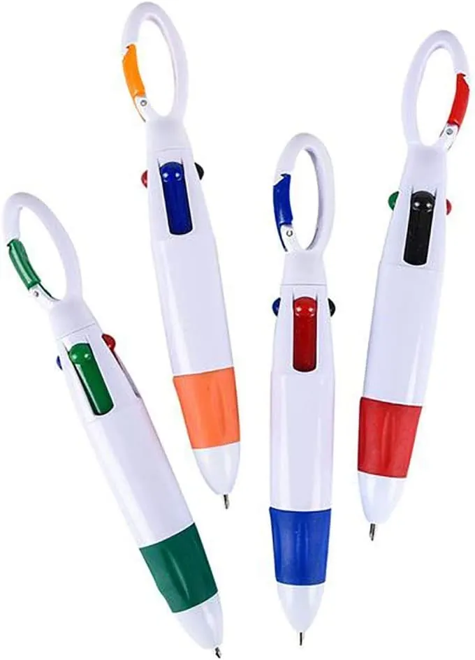 Kicko Mini Shuttle Pens - Pack of 12 Four-Color Carabiner Pen for Kids, Adults, Teachers