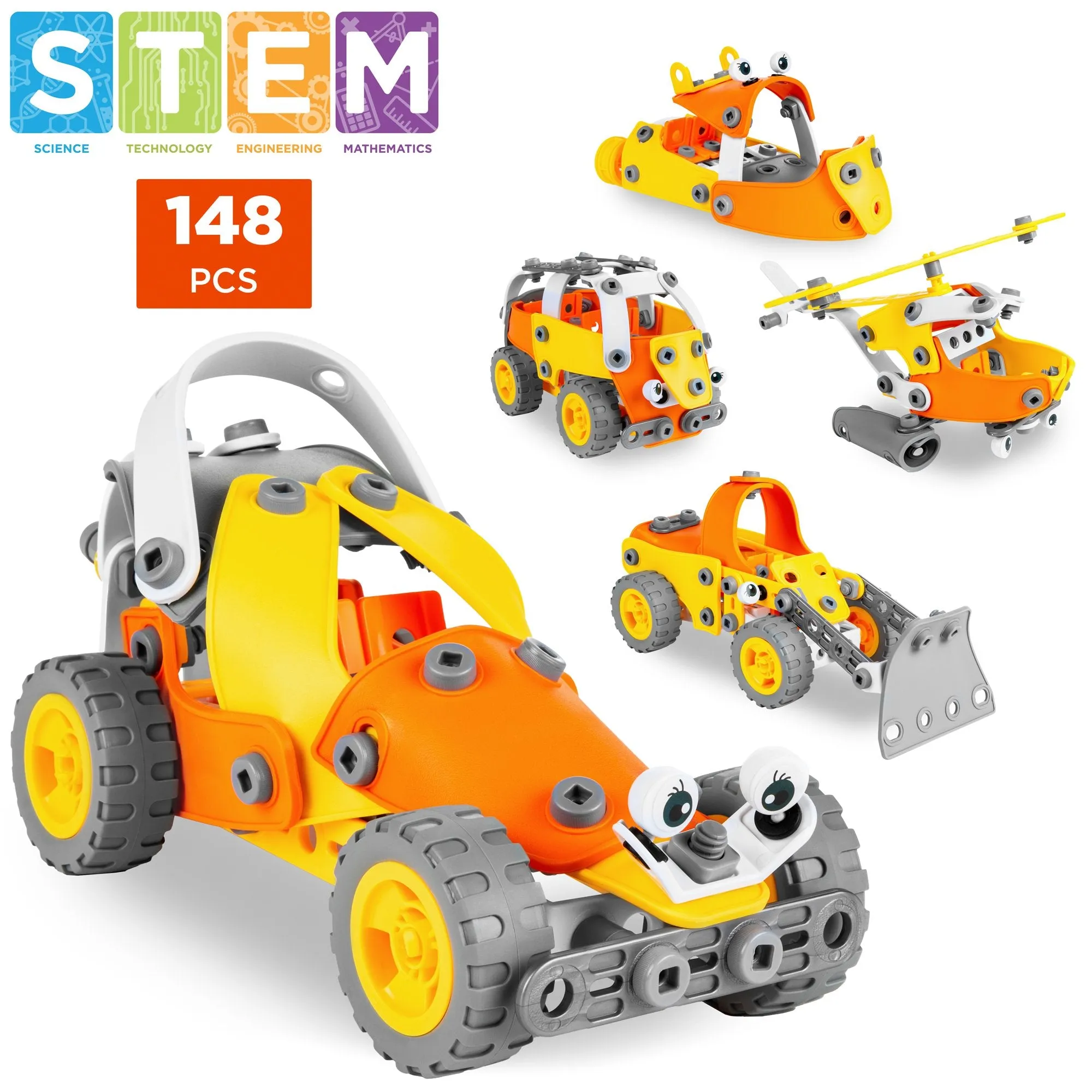 Kids 147-Piece 5-in-1 Educational STEM Building Toy Kit Vehicle Play Set