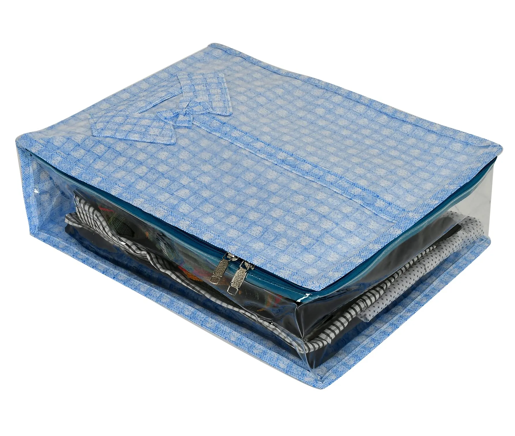 Kuber Industries Check Design Laminated PVC Transaparent Shirt Cover Bag (Blue)-HS_38_KUBMART21285