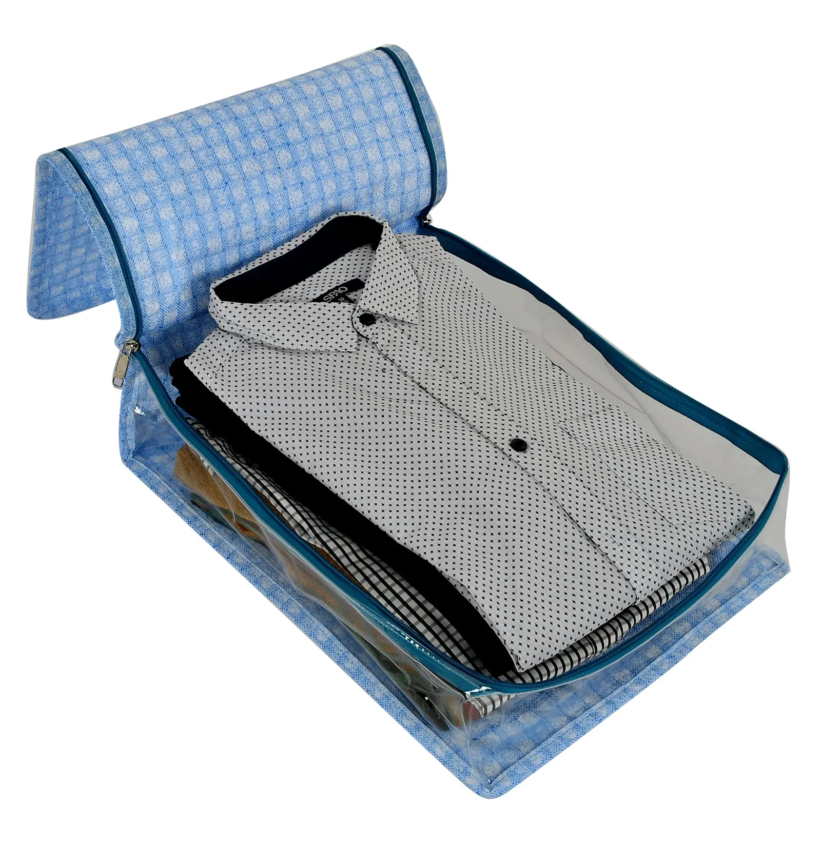 Kuber Industries Check Design Laminated PVC Transaparent Shirt Cover Bag (Blue)-HS_38_KUBMART21285