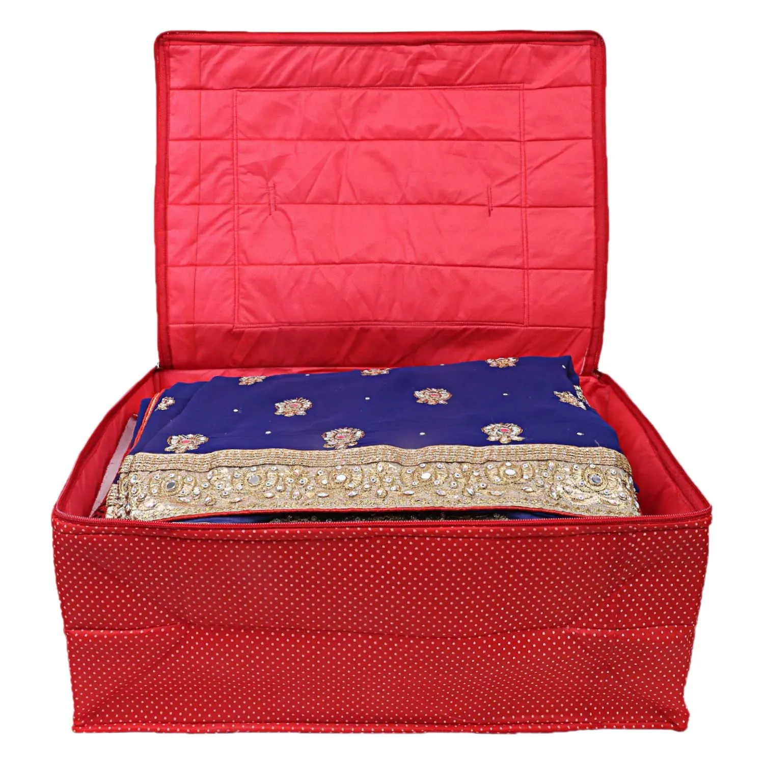 Kuber Industries Dot Print Polyester Wardrobe Organizer/Cover/Storage Bag For Store Saree, Lehenga, Suit, Dress, Clothes (Red)