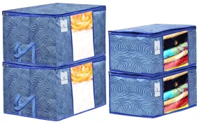 Kuber Industries Laheriya Printed Non Woven 2 Pieces Saree Cover and 2 Pieces Underbed Storage Bag, Cloth Organizer for Storage, Blanket Cover Combo Set (Blue) -CTKTC038680