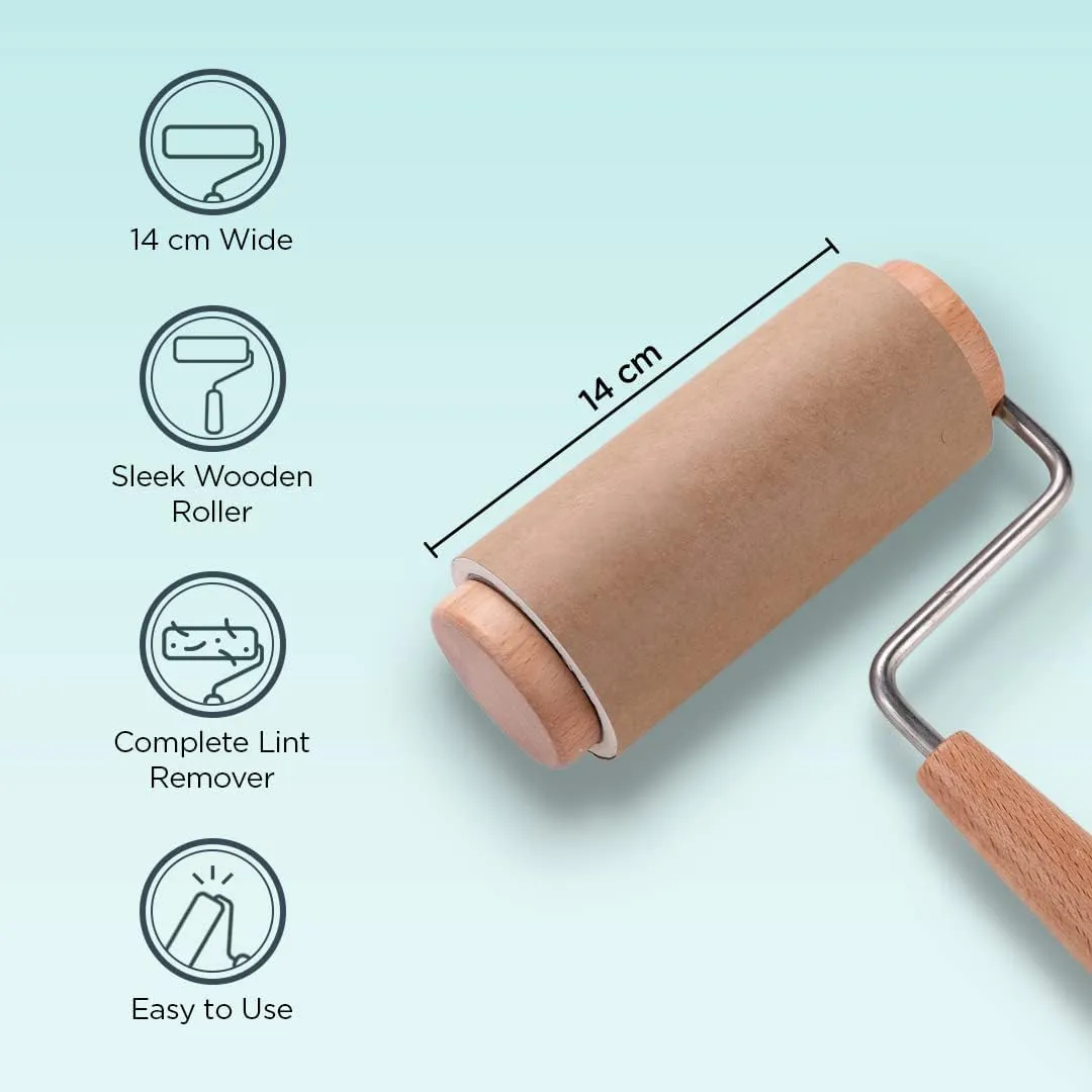 Kuber Industries Lint Roller | Wooden Lint Remover for Clothes | Pet Hair Roller | Sticky Lint Remover | 2 Roller   4 Replacement Rolls -Total 360 Sheets | Pack of 2 | Brown