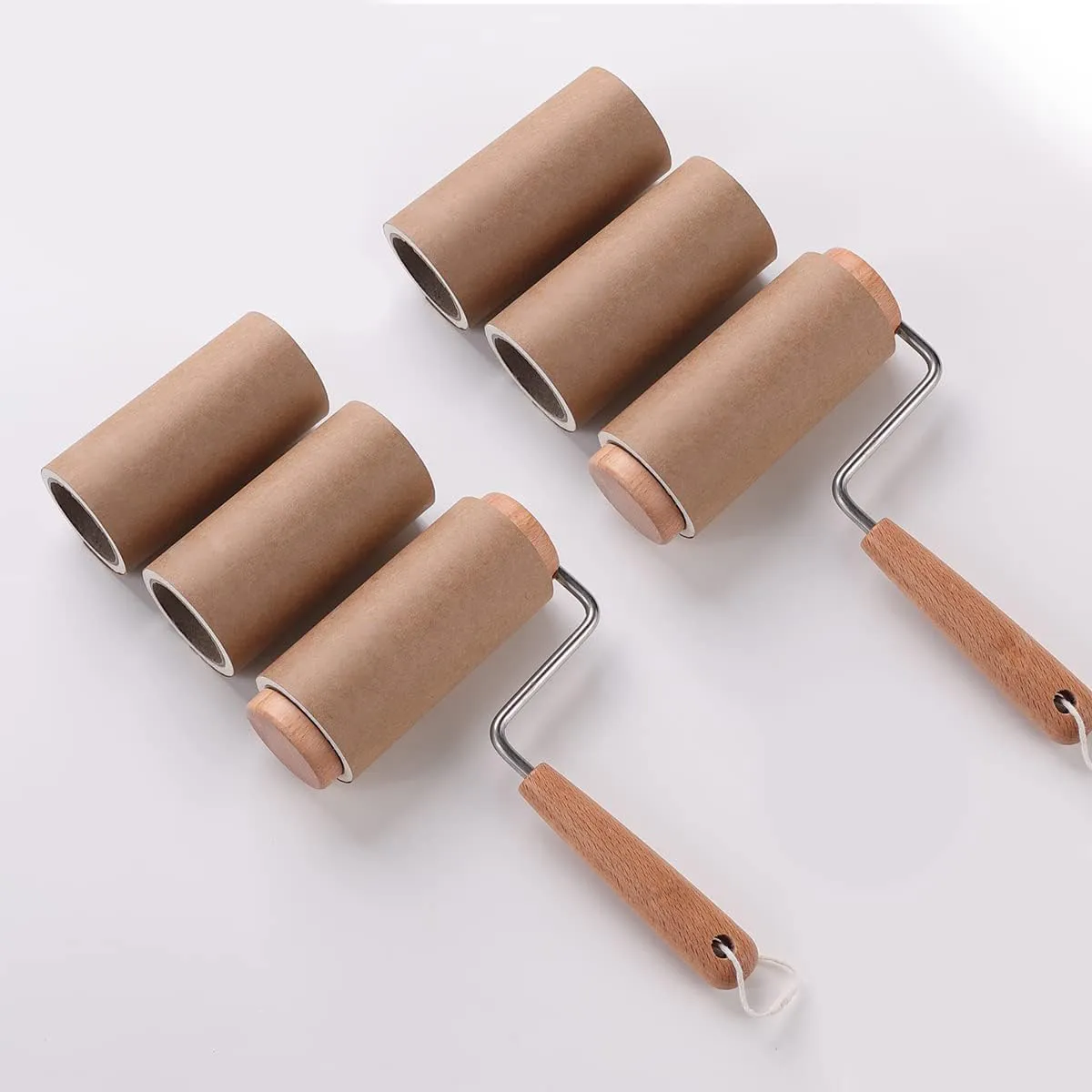 Kuber Industries Lint Roller | Wooden Lint Remover for Clothes | Pet Hair Roller | Sticky Lint Remover | 2 Roller   4 Replacement Rolls -Total 360 Sheets | Pack of 2 | Brown